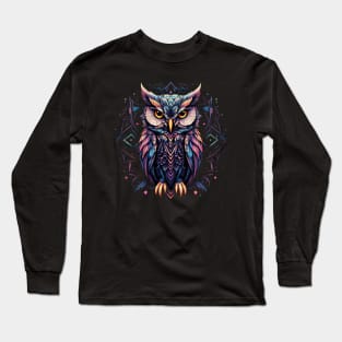 Abstract Pink, Purple And Blue Owl Design Long Sleeve T-Shirt